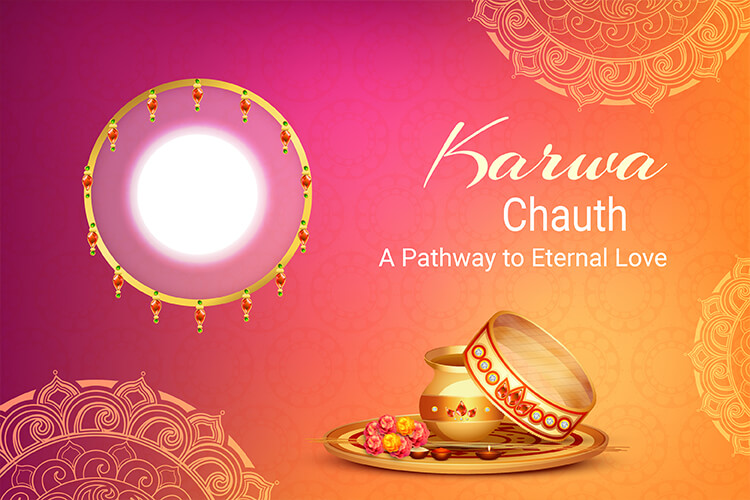 Free Vector | Creative happy karwa chauth festival card with realistic diya