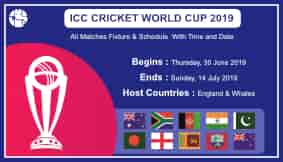 CWC 2019: Full Schedule, Time Table, Fixtures, Date & Venue Details